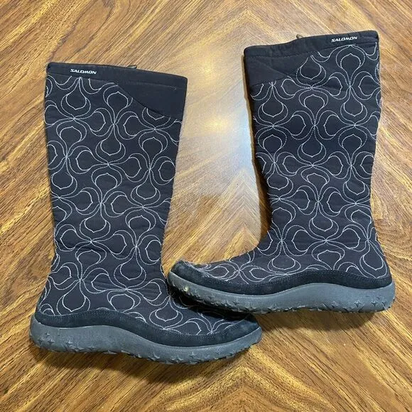 Salomon Thinsulate Black Boots Women 8 Winter Ski  Tall Snowboard Outdoor Zip