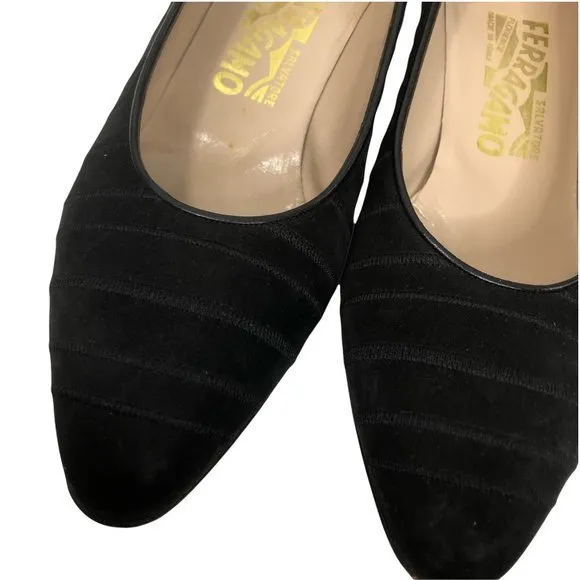 Salvatore Ferragamo Suede Textured Stripe small Heel stylish Shoes Size 7.5