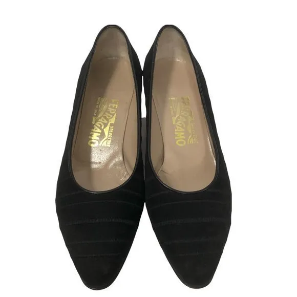 Salvatore Ferragamo Suede Textured Stripe small Heel stylish Shoes Size 7.5