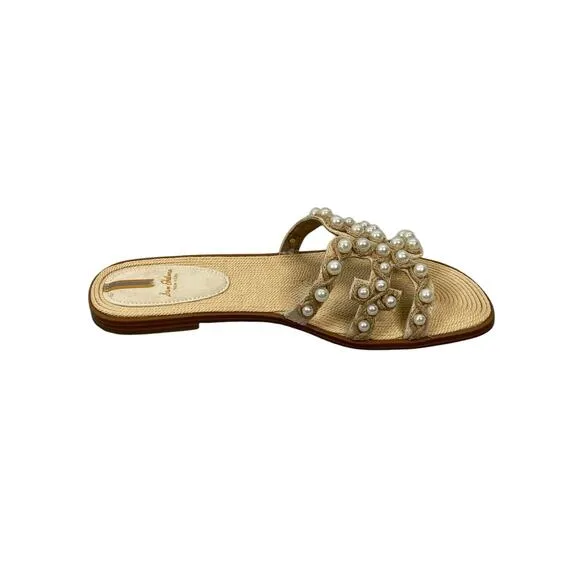 Sam Edelman Bay Pearl Slide Flat Sandals Raffia Beachy Summer Sand Linen Sz 12M