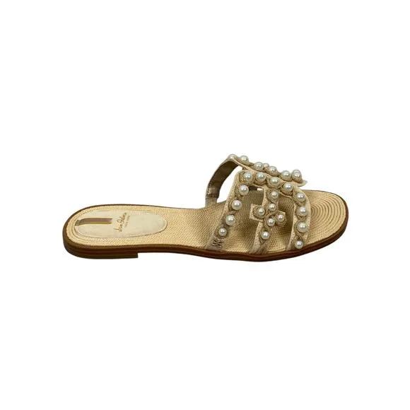 Sam Edelman Bay Pearl Slide Flat Sandals Raffia Beachy Summer Sand Linen Sz 12M