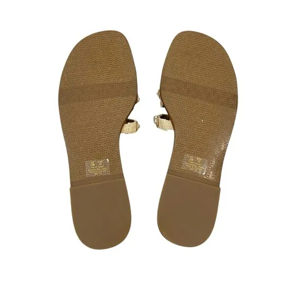 Sam Edelman Bay Pearl Slide Flat Sandals Raffia Beachy Summer Sand Linen Sz 12M