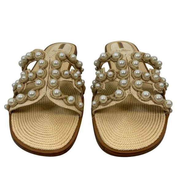 Sam Edelman Bay Pearl Slide Flat Sandals Raffia Beachy Summer Sand Linen Sz 12M