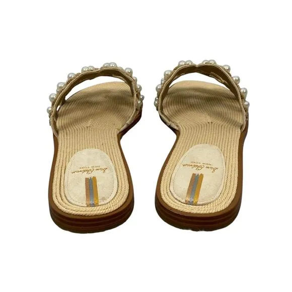 Sam Edelman Bay Pearl Slide Flat Sandals Raffia Beachy Summer Sand Linen Sz 12M