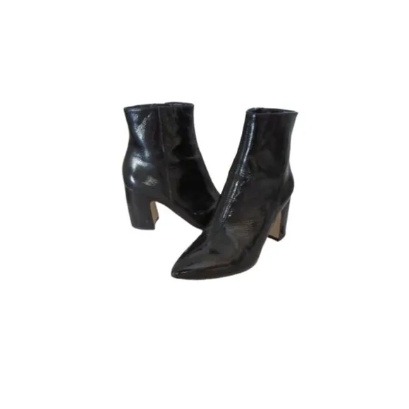 Sam Edelman Codie Black Patent Leather Block Heel Booties SZ 7.5