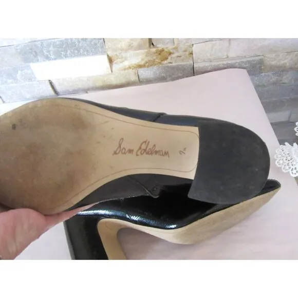 Sam Edelman Codie Black Patent Leather Block Heel Booties SZ 7.5