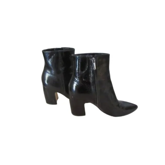 Sam Edelman Codie Black Patent Leather Block Heel Booties SZ 7.5