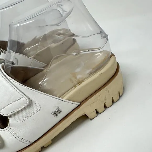 Sam Edelman Eliana White Leather Lug Sole Slip On Sandals NEW, Size 5, MSRP $140