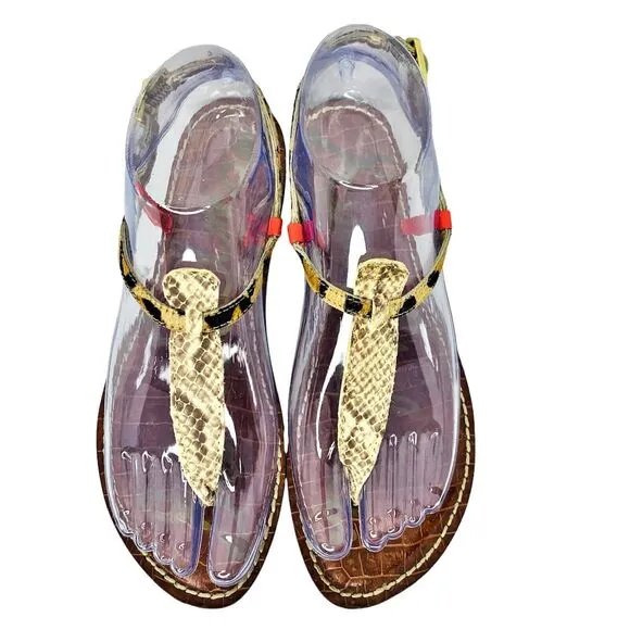 Sam Edelman Gigi Thong Sandals Flats Women's Size 6 - Snake / Leopard / Coral