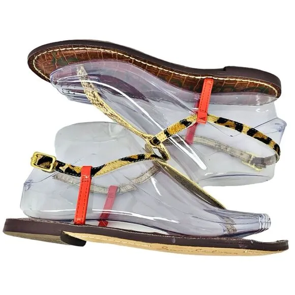 Sam Edelman Gigi Thong Sandals Flats Women's Size 6 - Snake / Leopard / Coral