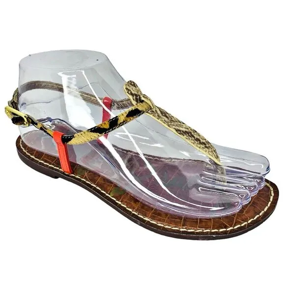 Sam Edelman Gigi Thong Sandals Flats Women's Size 6 - Snake / Leopard / Coral