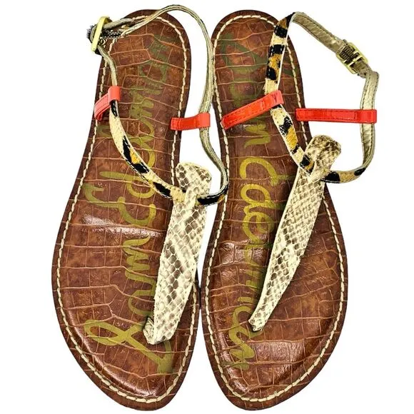 Sam Edelman Gigi Thong Sandals Flats Women's Size 6 - Snake / Leopard / Coral