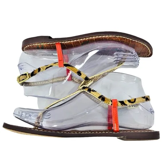 Sam Edelman Gigi Thong Sandals Flats Women's Size 6 - Snake / Leopard / Coral
