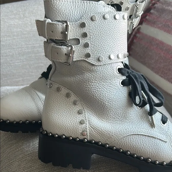 Sam Edelman Jennifer leather White and Black moto combat  size 7.5