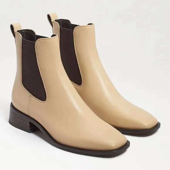 SAM EDELMAN l Thelma Chelsea Tan Ankle Boot Square Toe Elastic Side Panels Sz. 6