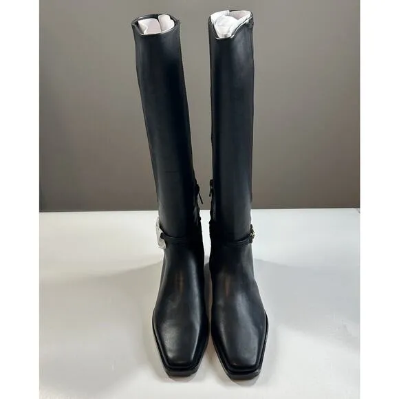 Sam Edelman Riding Boots Women's 7.5 Clive Embellished Black Tea Zip