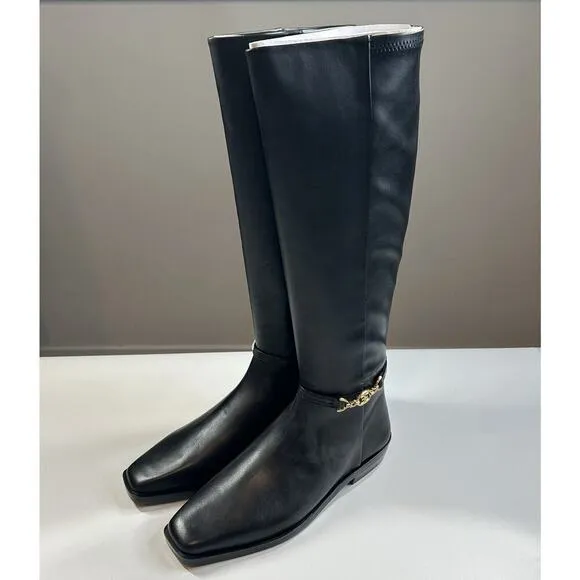 Sam Edelman Riding Boots Women's 7.5 Clive Embellished Black Tea Zip