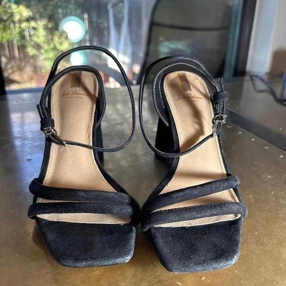 Sam Edelman Womens Heeled Sandals Kia Round Block Heel Suede Strappy Black 7