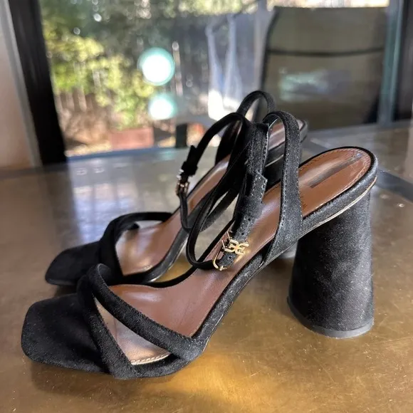 Sam Edelman Womens Heeled Sandals Kia Round Block Heel Suede Strappy Black 7