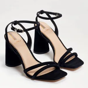 Sam Edelman Womens Heeled Sandals Kia Round Block Heel Suede Strappy Black 7
