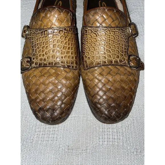 Santoni Women’s Double Monk Weave Shoes Size 38 U.S. 7 M Brown Leather Comfort