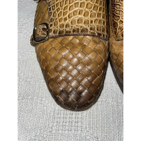 Santoni Women’s Double Monk Weave Shoes Size 38 U.S. 7 M Brown Leather Comfort