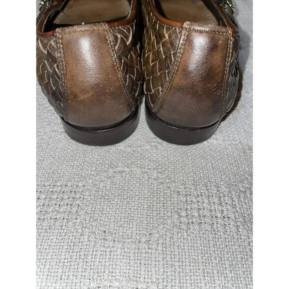 Santoni Women’s Double Monk Weave Shoes Size 38 U.S. 7 M Brown Leather Comfort