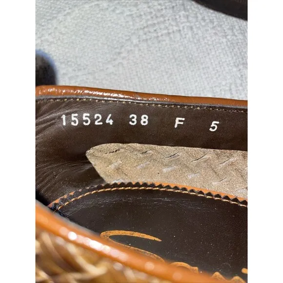 Santoni Women’s Double Monk Weave Shoes Size 38 U.S. 7 M Brown Leather Comfort