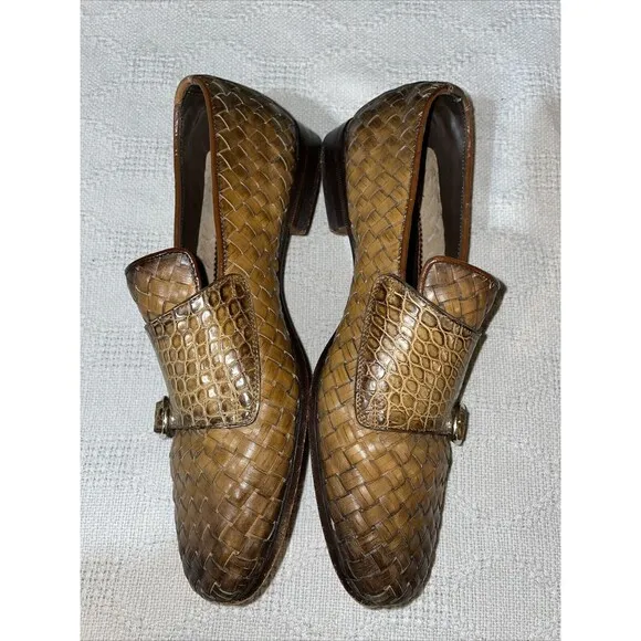 Santoni Women’s Double Monk Weave Shoes Size 38 U.S. 7 M Brown Leather Comfort