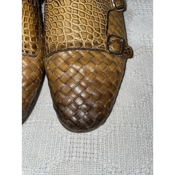 Santoni Women’s Double Monk Weave Shoes Size 38 U.S. 7 M Brown Leather Comfort