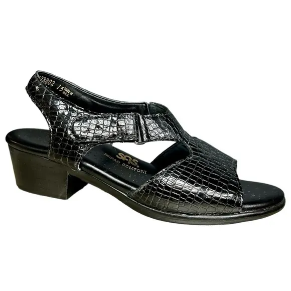 SAS Tripad Comfort Black Leather Sandals, Size 6