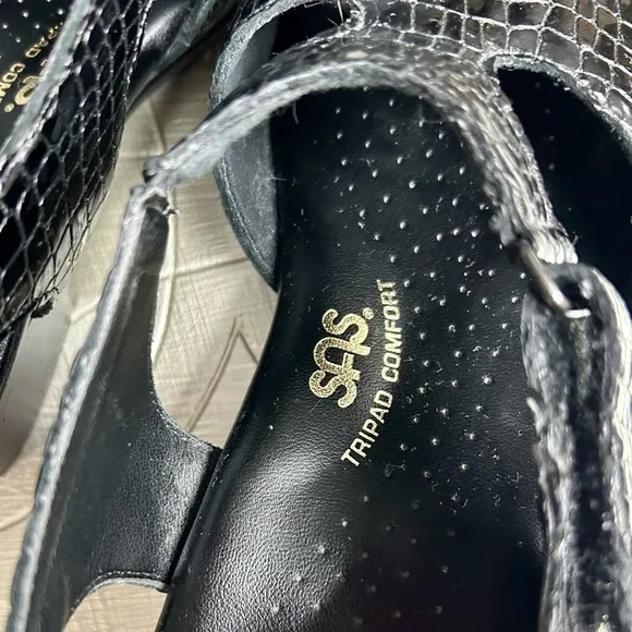 SAS Tripad Comfort Black Leather Sandals, Size 6