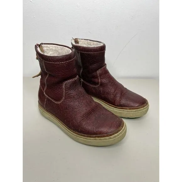 Satorisan Red Leather Wool Lined Boots Women's Size 37/6-6.5