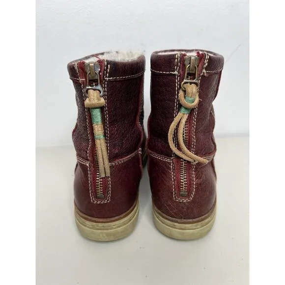 Satorisan Red Leather Wool Lined Boots Women's Size 37/6-6.5