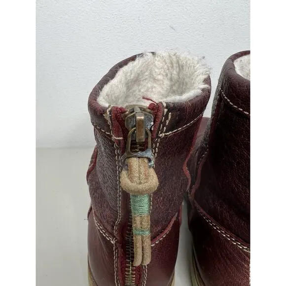 Satorisan Red Leather Wool Lined Boots Women's Size 37/6-6.5