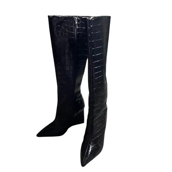 Schutz Asya Up Wedge Pointed Toe Knee-High Boots Women’s US 6.5 In Box