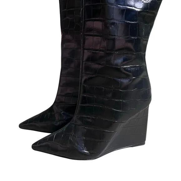 Schutz Asya Up Wedge Pointed Toe Knee-High Boots Women’s US 6.5 In Box