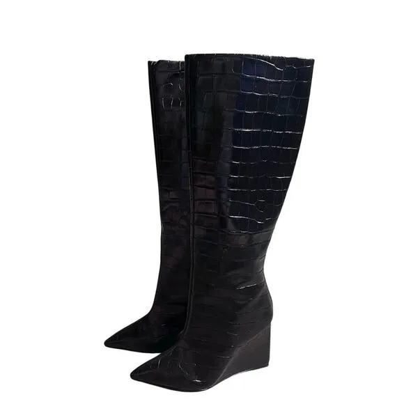 Schutz Asya Up Wedge Pointed Toe Knee-High Boots Women’s US 6.5 In Box