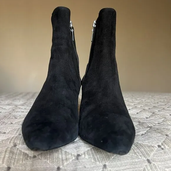 Schutz Bette Black Suede Pointed Toe Ankle Heeled Bootie Side Zip Women’s 6.5 B