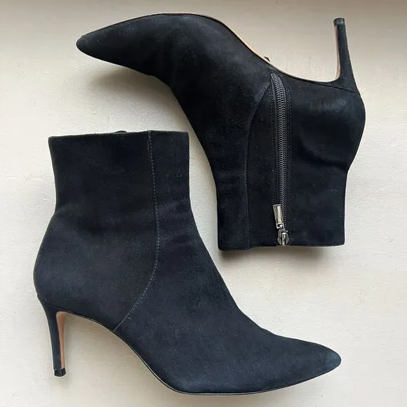 Schutz Bette Black Suede Pointed Toe Ankle Heeled Bootie Side Zip Women’s 6.5 B