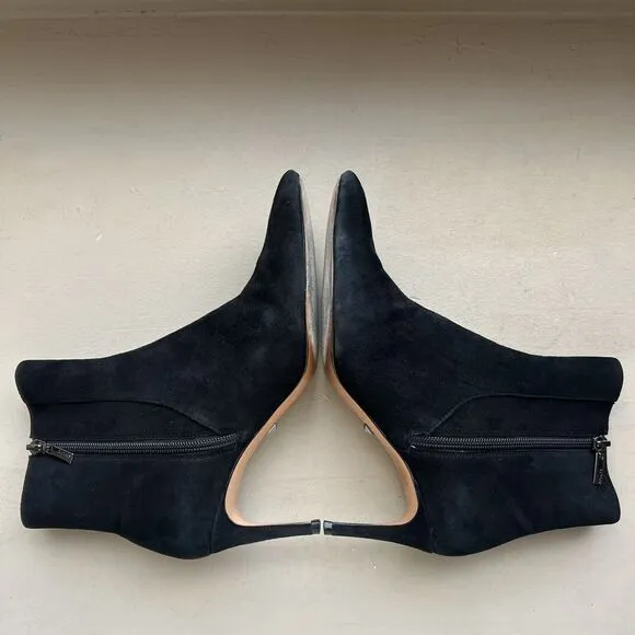 Schutz Bette Black Suede Pointed Toe Ankle Heeled Bootie Side Zip Women’s 6.5 B