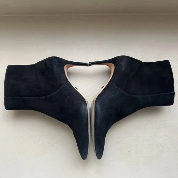Schutz Bette Black Suede Pointed Toe Ankle Heeled Bootie Side Zip Women’s 6.5 B