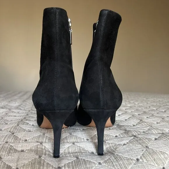 Schutz Bette Black Suede Pointed Toe Ankle Heeled Bootie Side Zip Women’s 6.5 B