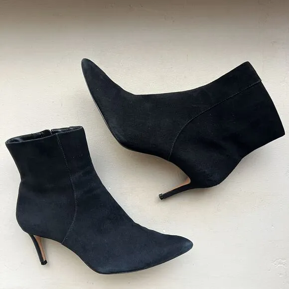 Schutz Bette Black Suede Pointed Toe Ankle Heeled Bootie Side Zip Women’s 6.5 B