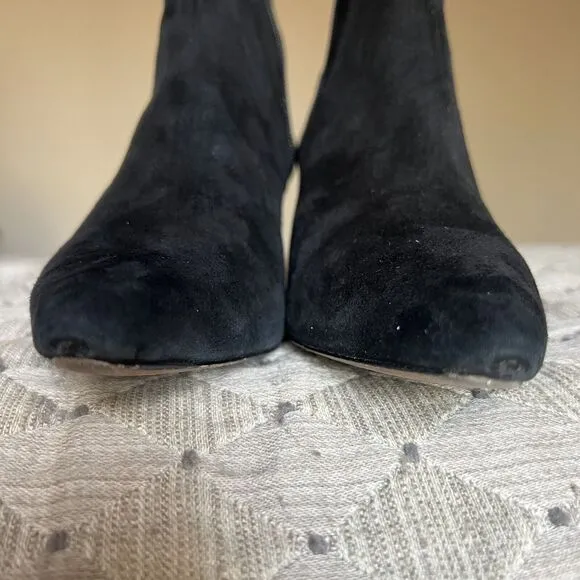 Schutz Bette Black Suede Pointed Toe Ankle Heeled Bootie Side Zip Women’s 6.5 B