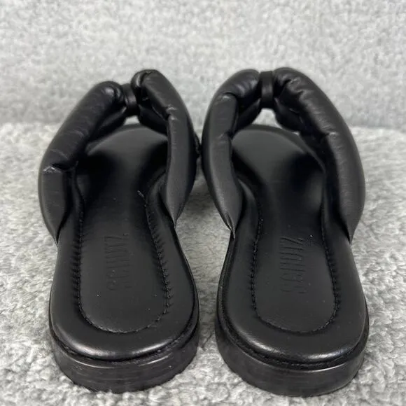 Schutz Fairy Slide Sandals Black Size 7.5 Leather NIB Puffer Straps