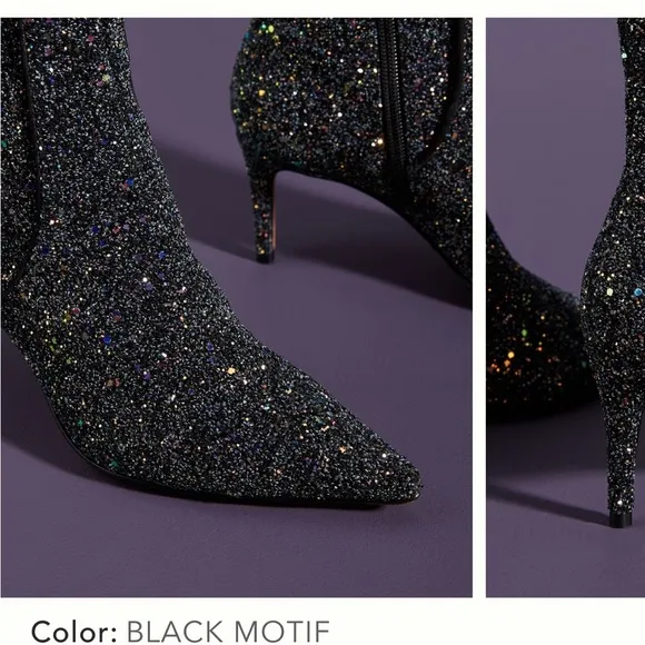 Schutz Glitter Ankle Boots Black Sequin Sparkle Leather Anthropologie Sz 6