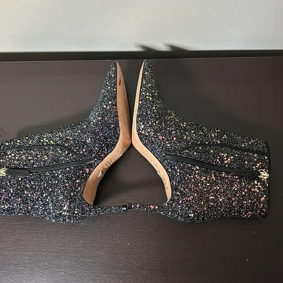 Schutz Glitter Ankle Boots Black Sequin Sparkle Leather Anthropologie Sz 6