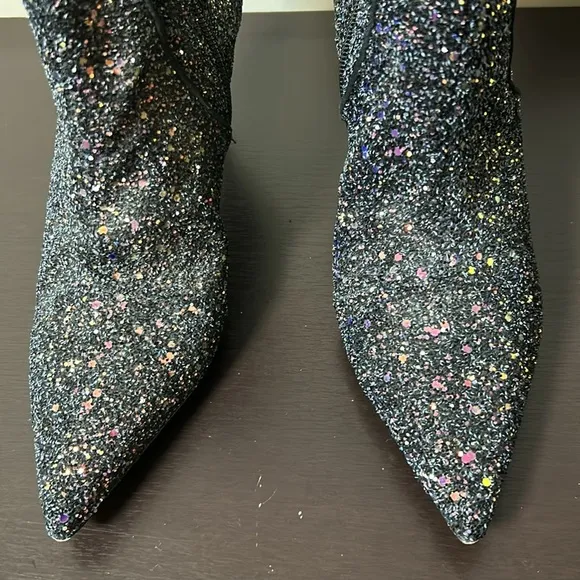 Schutz Glitter Ankle Boots Black Sequin Sparkle Leather Anthropologie Sz 6
