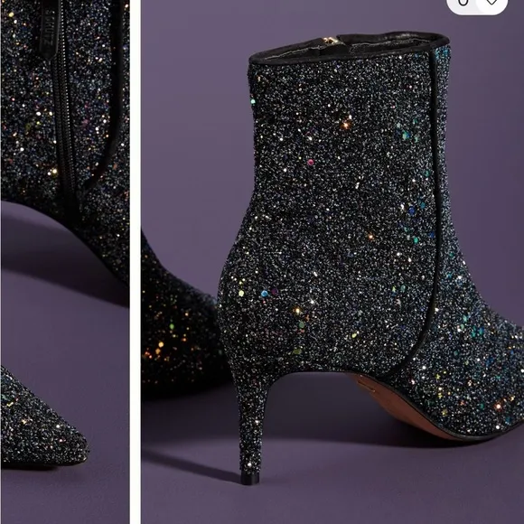 Schutz Glitter Ankle Boots Black Sequin Sparkle Leather Anthropologie Sz 6